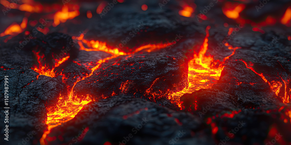 Close-Up of Glowing, Burning Hot Coals with Flickering Flames, Intense Heat from Burning Coals Against a Dark Background Close-Up of Glowing, Burning Hot Coals with Flickering Flames, Intense Heat from Burning Coals Against a Dark Background