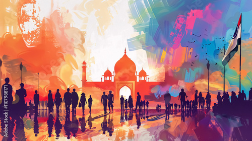 Digital art celebrating India's Republic Day with people and festive elements.