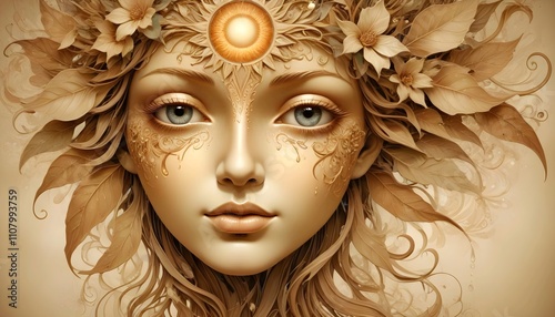 Abstract Nature Face with Sun and Water Element