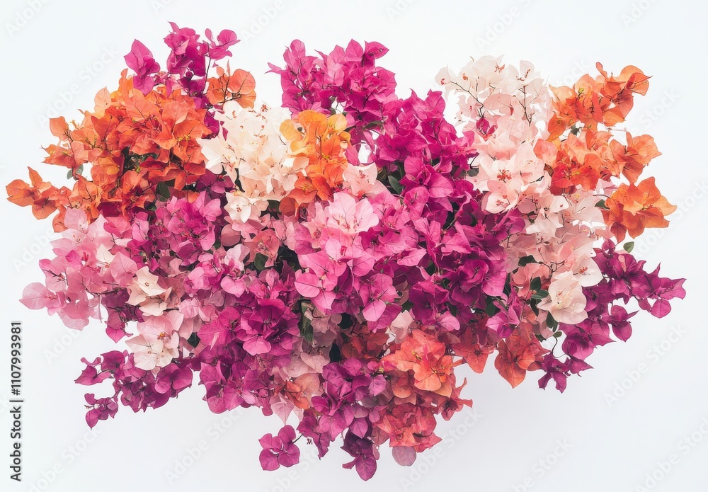 Fototapeta premium A Vibrant Display of Bougainvillea Flowers in Various Colors, Showcasing the Natural Beauty and Diversity of Tropical Flora Against a White Background