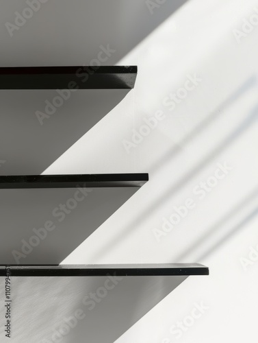 Minimalist Shelves Casting Shadows on a White Wall for Modern Home Decor
