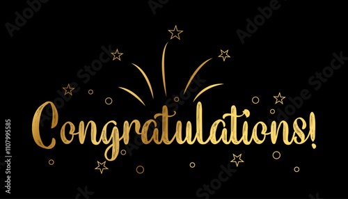 Hand drawn congratulations lettering with gold color vector illustration.