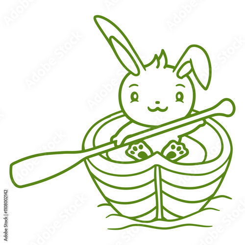 Cute Rabbit Bunny Paddles Rowing Boat Love Comic Isolated Vector Graphic Design Illustration
