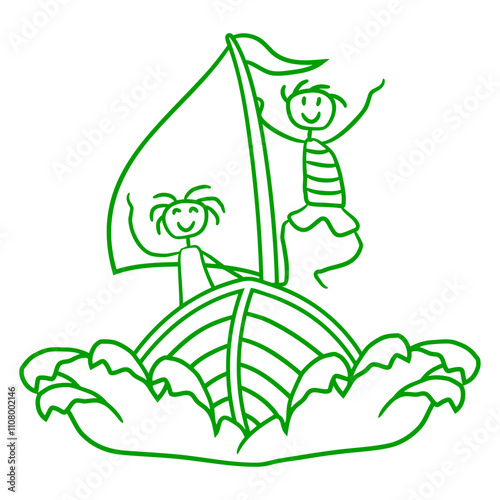 2 Kids Sailing Fun Two Siblings Best Friends Team