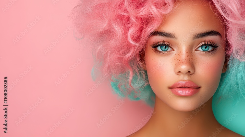 Fototapeta premium Influencer's Pastel Expression in a Vibrant Artistic Backdrop