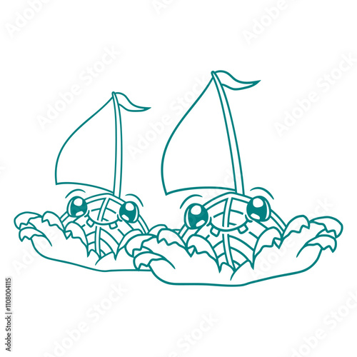 Two Sailing Ships Faces Cartoon Team Competition