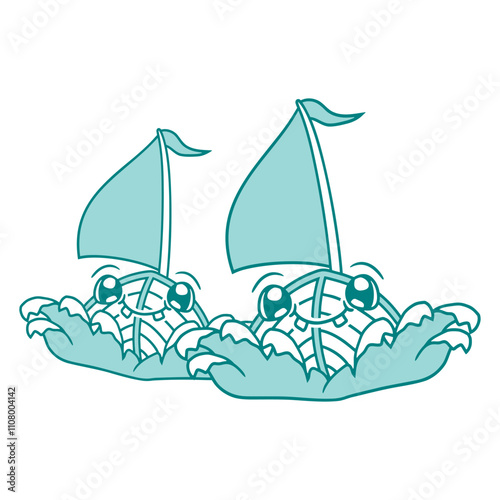 Two Sailing Ships Faces Cartoon Team Competition