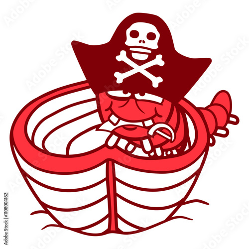 Caterpillar Sabre Pirate Captain Cap Funny Cute Isolated Vector Graphic Design Illustration
