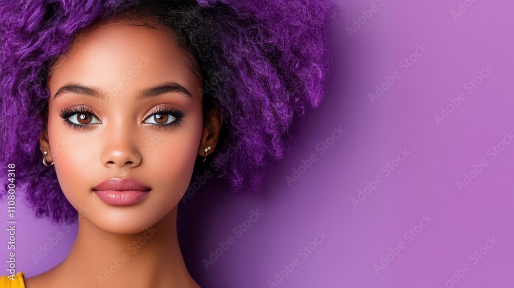 Fototapeta premium Vibrant Expression of Beauty and Style Against a Striking Purple Background