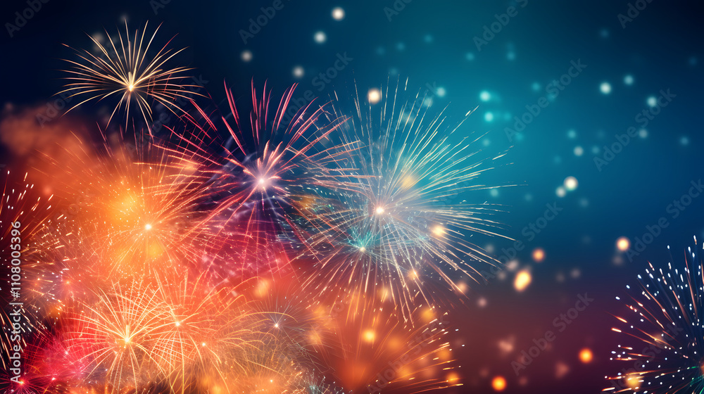 Fototapeta premium Vibrant Fireworks Display in Night Sky