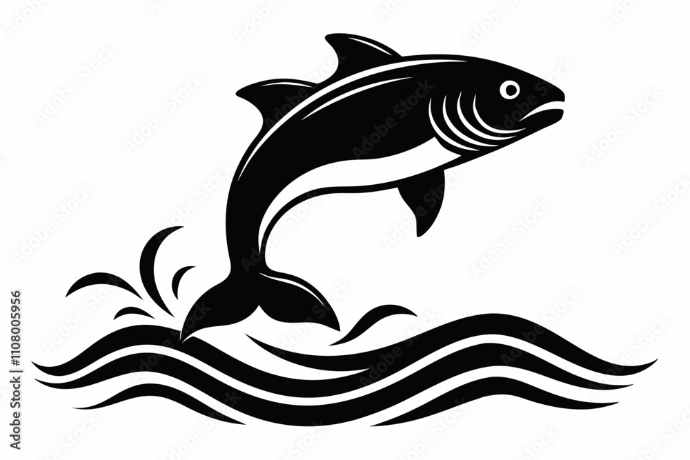Obraz premium a fish jumping line art silhouette vector illustration