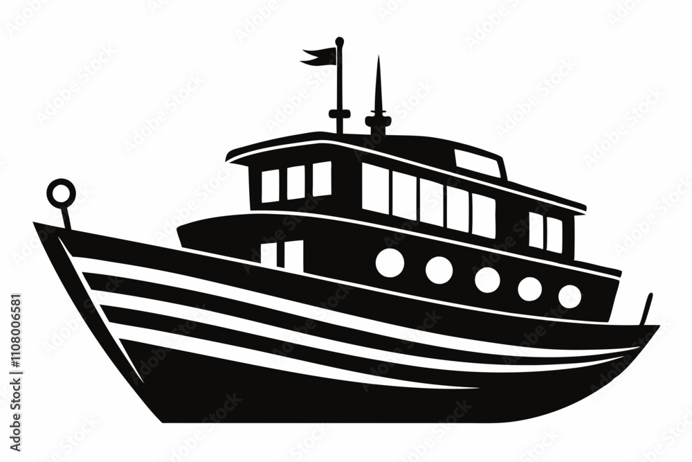 Fototapeta premium boat line art silhouette vector illustration