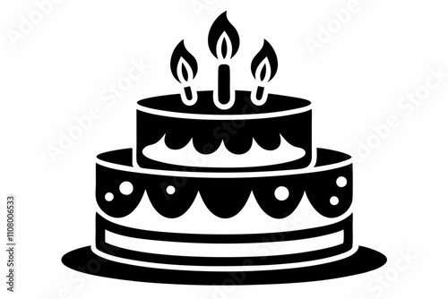 birthday cake line art silhouette vector illustration