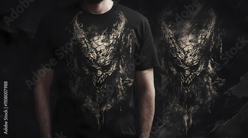 Infernal beastmaster of the abyssal plains - gothic horror and dark fantasy t-shirt design for aficionados of sinister occult, brutal creatures, and haunted art. Infernal. Illustration photo