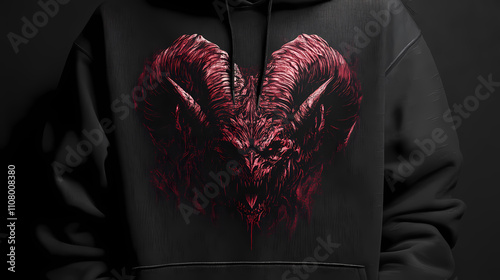 Infernal tyrant of the underworld realm - gothic fantasy and dark horror hoodie design for aficionados of sinister occult, brutal aesthetics, and demonic art. Infernal. Illustration photo