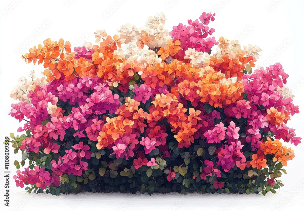 Fototapeta premium Vibrant Bougainvillea Blooms in a Colorful Display of Pink, Orange, and White Flowers Against a Bright Background