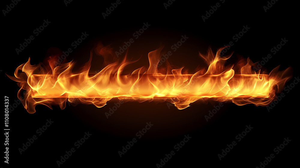 Fire flames burning with infernal glow in darkness showcasing fiery patterns in a close up view with a copy space image on a black isolated background. Infernal. Illustration Fire flames burning with infernal glow in darkness showcasing fiery patterns in a close up view with a copy space image on a black isolated background. Infernal. Illustration