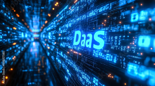 Futuristic Blue Matrix Binary Code Forming DaaS for Desktop as a Service Concept photo