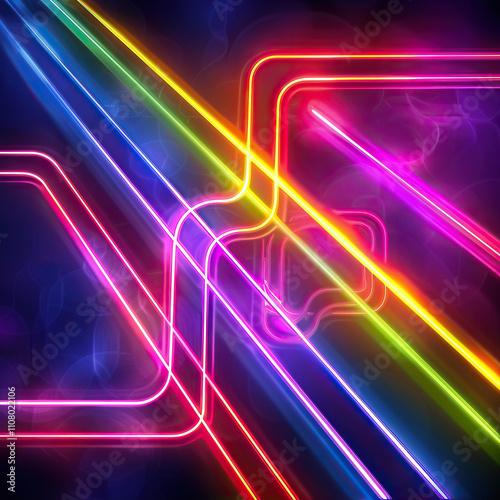 Flowing, interconnected saber lines glowing against a dark abstract background