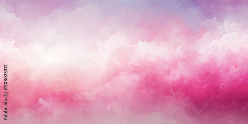 Fototapeta premium Pink Watercolor Cloudscape Soft Hues, Dreamy Composition, Abstract Art, Pink Clouds Background Keywords Watercolor, Abstract art