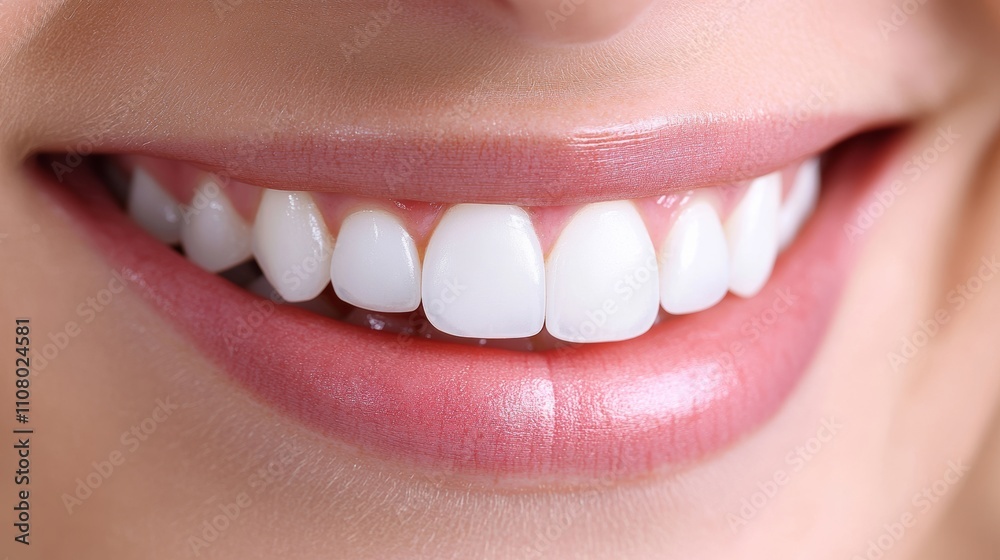 Obraz premium Close-up of a smiling woman displaying her white teeth
