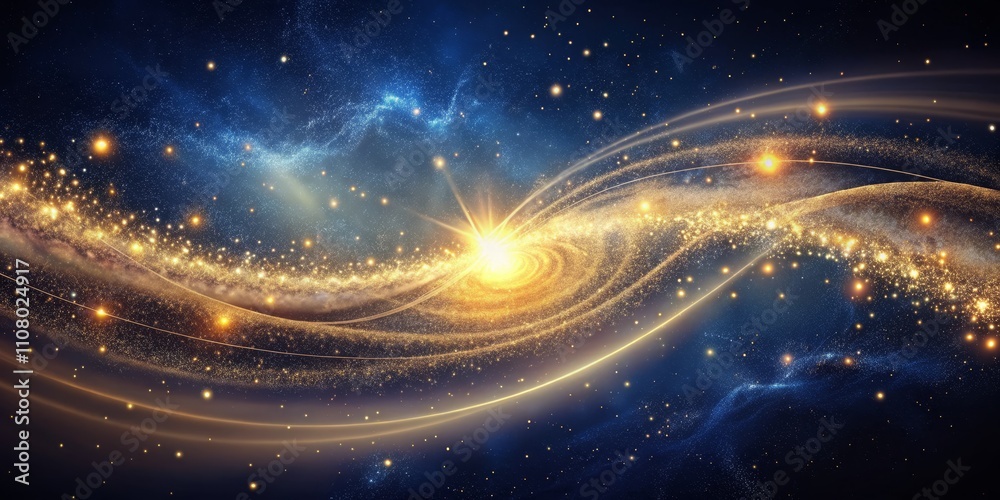 Fototapeta premium Golden Cosmic Swirl Abstract Galaxy Composition, Sparkling Stardust, Celestial Concept, space art, digital painting Space, Galaxy