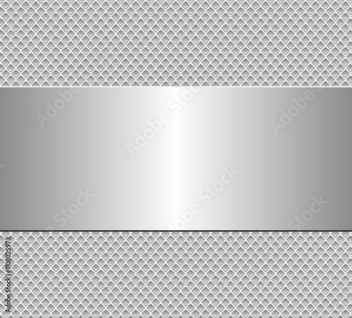 Silver chrome metal 3D background, lustrous and shiny metallic design with interesting holes pattern.