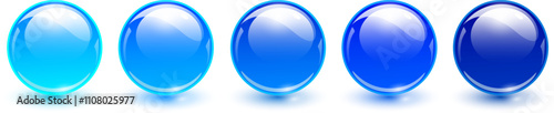 Blue glass balls, 3D shiny spheres collection.