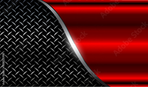 Metal background shiny red chrome metallic with diamond plate pattern, silver polished steel texture.