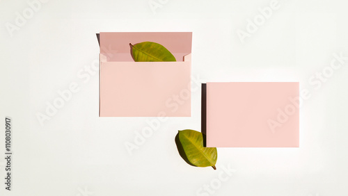 pink envelope with green leaf opened