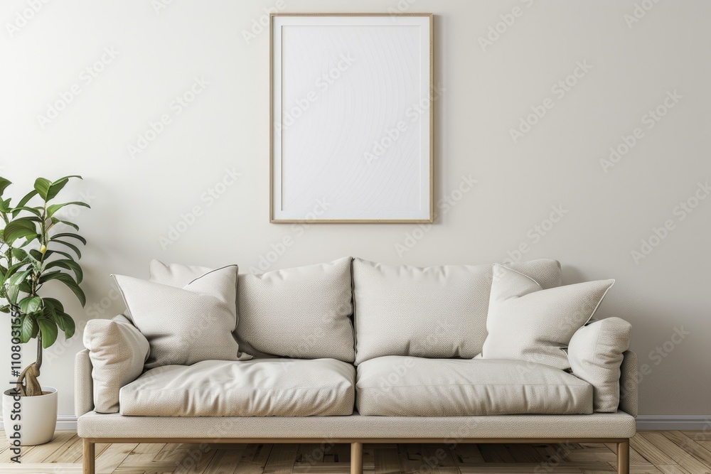 Fototapeta premium Modern interior design mockup with various frame sizes.
