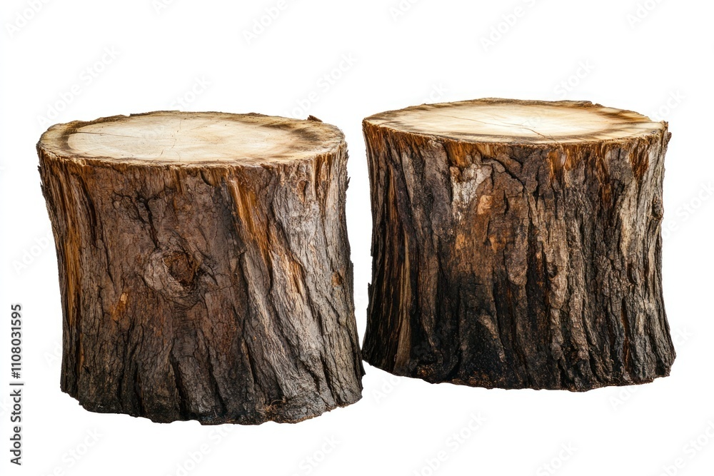 Obraz premium Two rustic tree stumps isolated on white background.