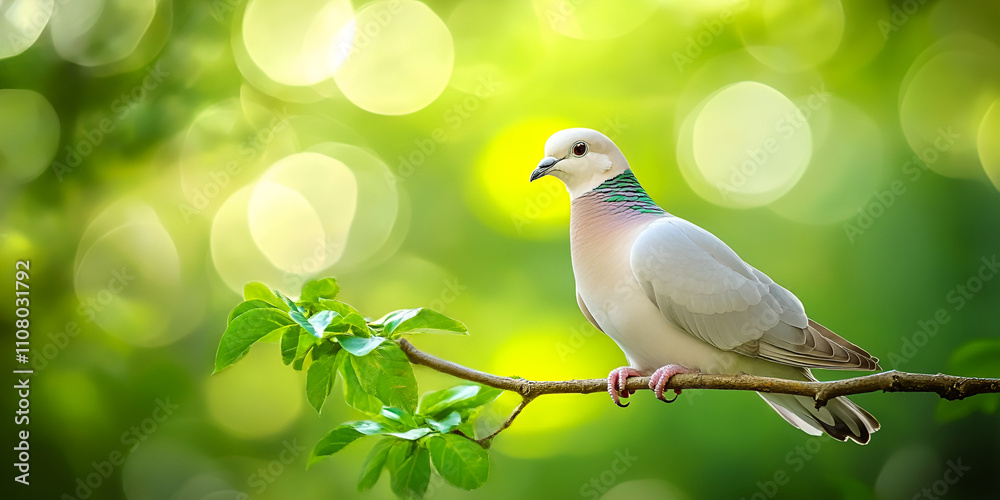 Fototapeta premium Serene Dove Perched on a Branch with Sunlit Backdrop
