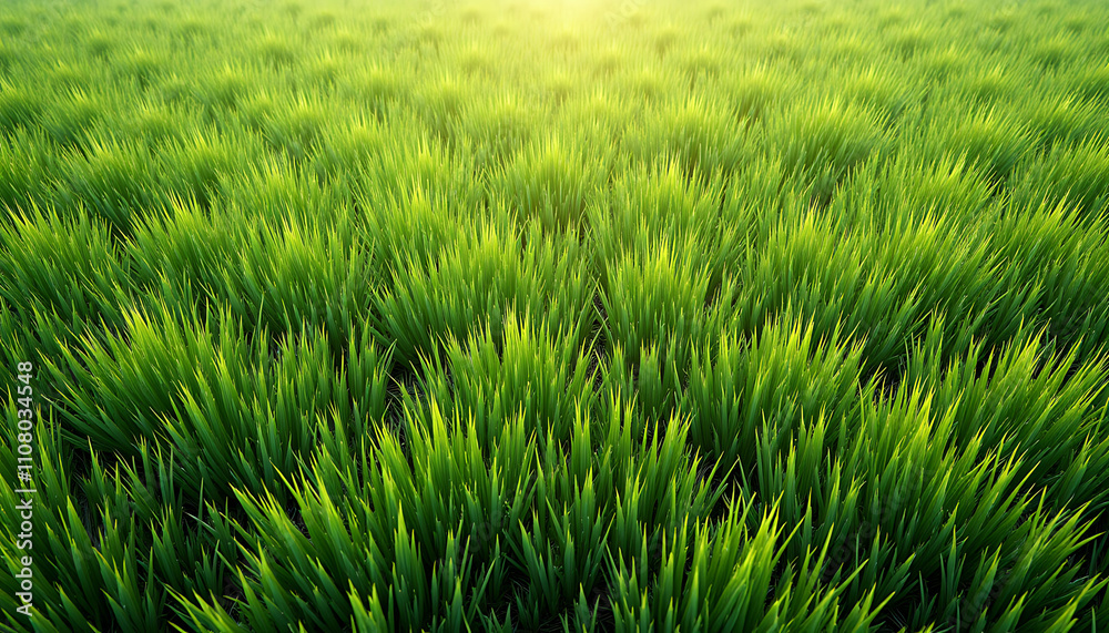 Obraz premium Serene Rice Paddy in Golden Sunlight with Natural Growth Patterns