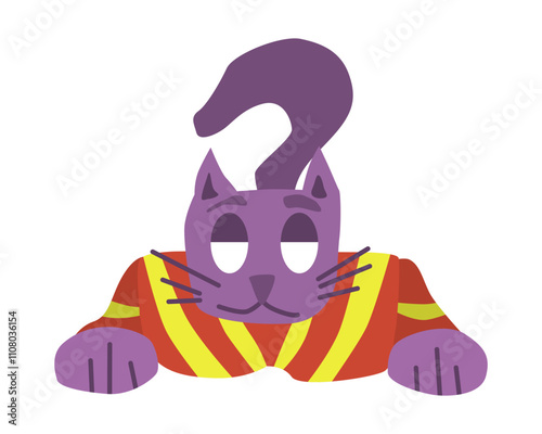 purple cat lying on belly simple character. stock