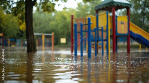 Submerged Playground in Heavy Rain