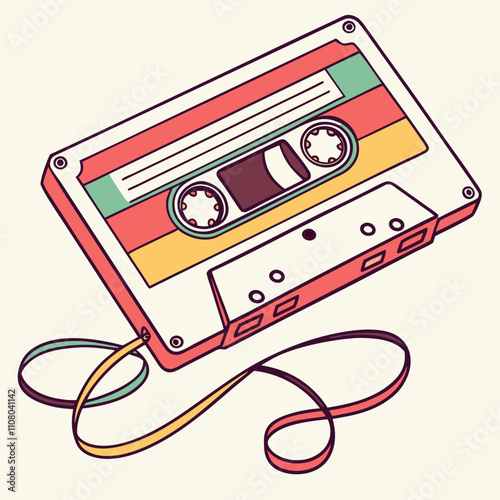 Retro cassette tape with vibrant colors.