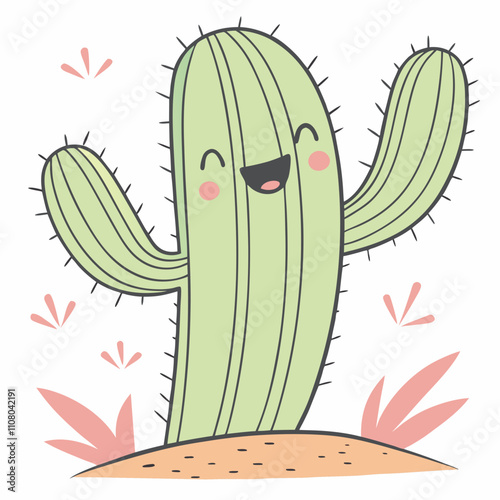 Cute cactus with a smiling face.