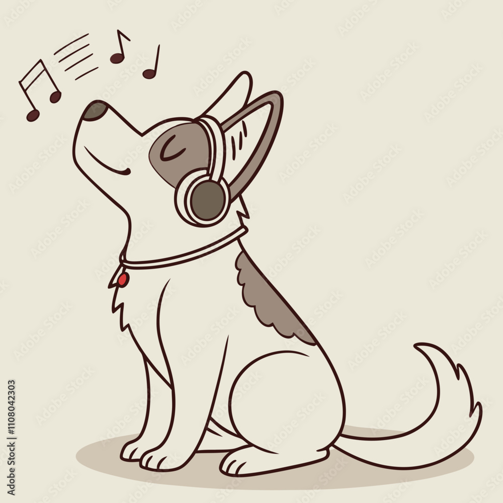 Obraz premium Dog with headphones listening to music.