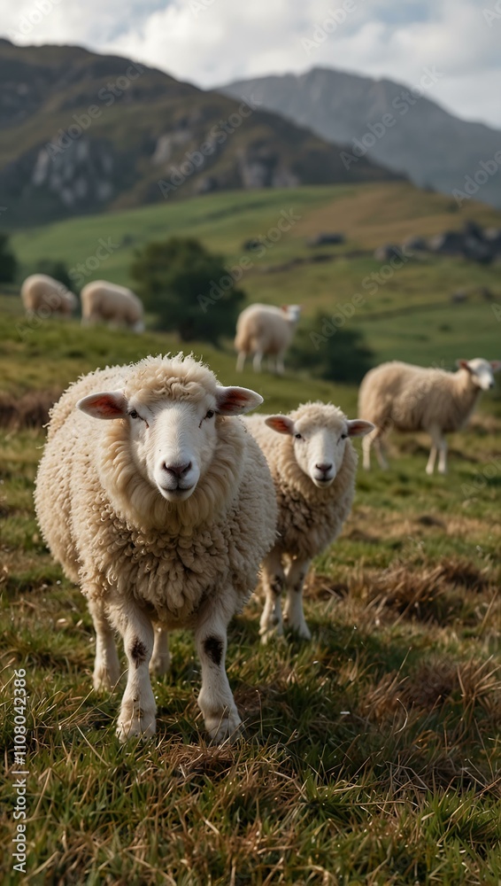 Obraz premium Moutons (sheep) in a peaceful setting.