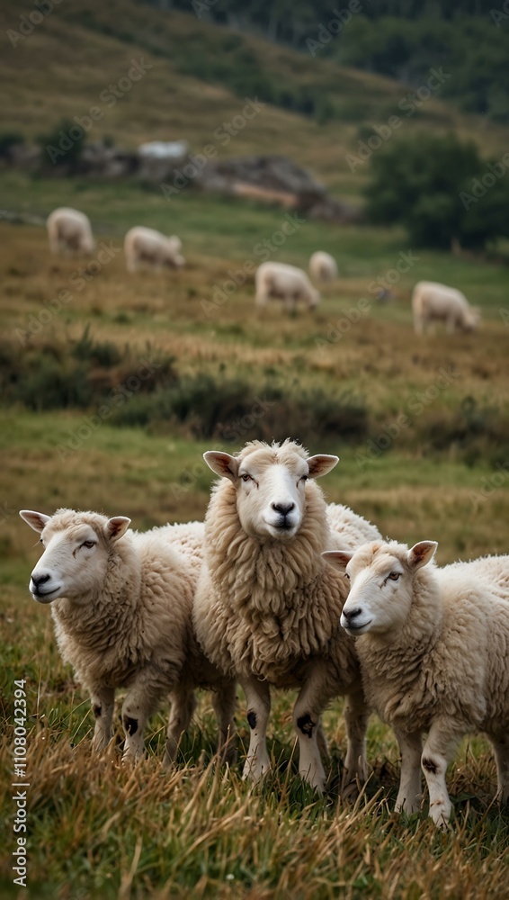 Obraz premium Moutons (sheep) in a peaceful setting.