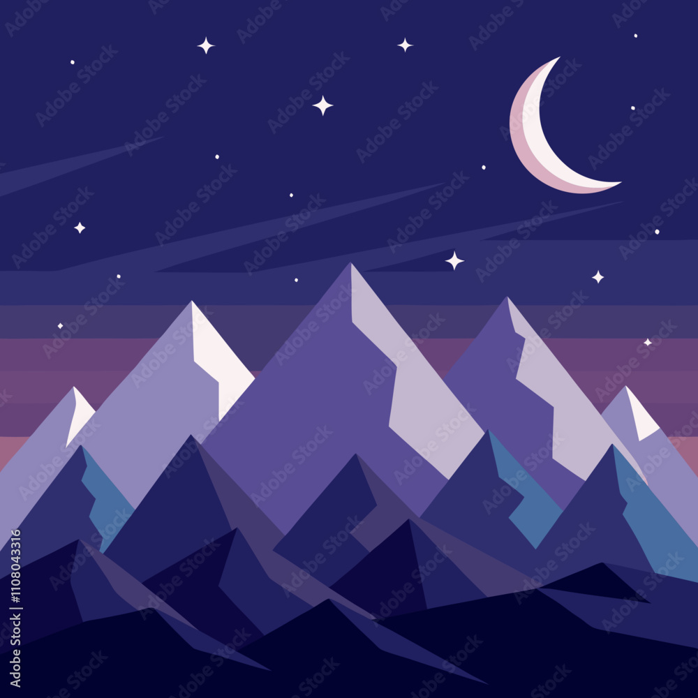 Obraz premium Mountains, starry sky, crescent moon