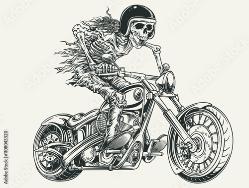 Art illustration vector biker skull motorcycle drawing vector photo