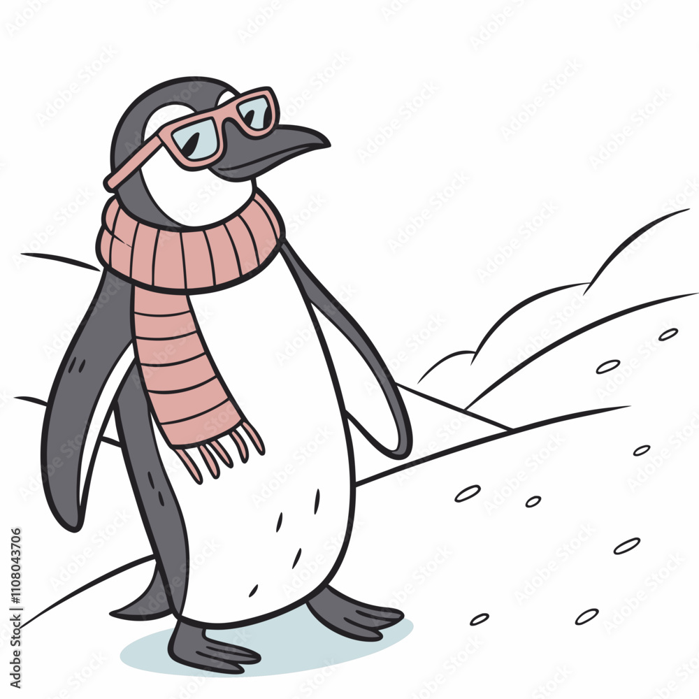 Naklejka premium Penguin wearing a scarf and sunglasses.