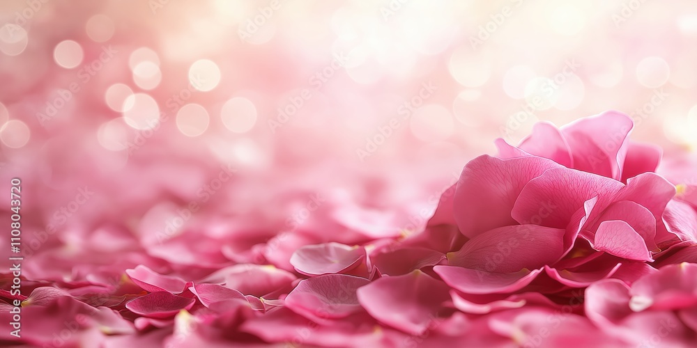 Fototapeta premium Soft pink petals scattered with bokeh lights in the background, creating a dreamy and romantic ambiance
