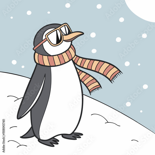 Penguin wearing a scarf and sunglasses.