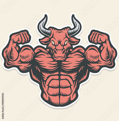 Art & Illustration bull bufallo red muscle strength athletic drawing 