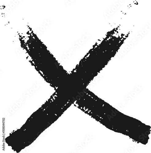 Grunge cross on white background symbolizes rejection, disagreement, and refusal