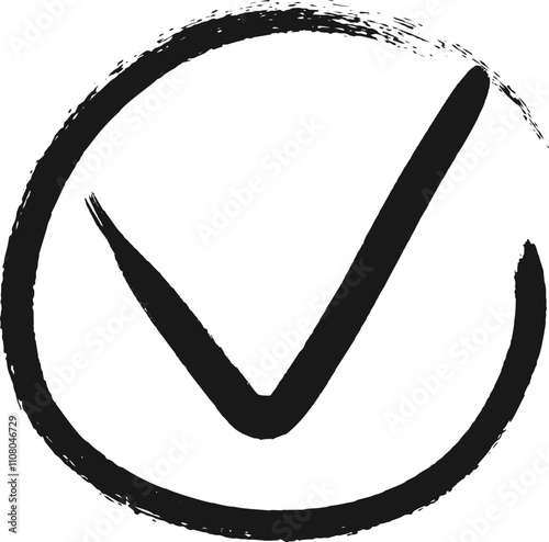 Hand drawn check mark in a circle symbolizes approval and success, conveying correctness and satisfaction. Perfect for tests, decisions, and surveys