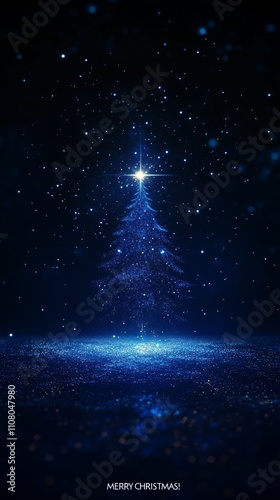 Wallpaper Mural Starry Christmas Tree with Merry Christmas Text Torontodigital.ca